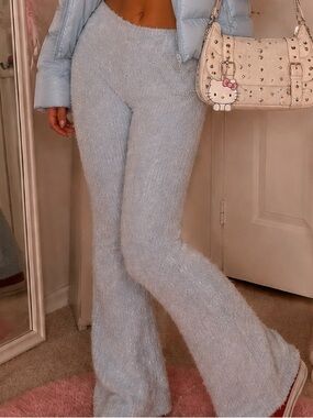Hello Kitty Limited Edition y2k Knit baby blue Fuzzy Flared Pants